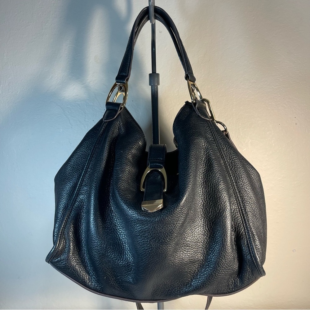 G.I.L.I. Roma Black Leather Satchel Gold Tone Hardware Classic Designer Handbag